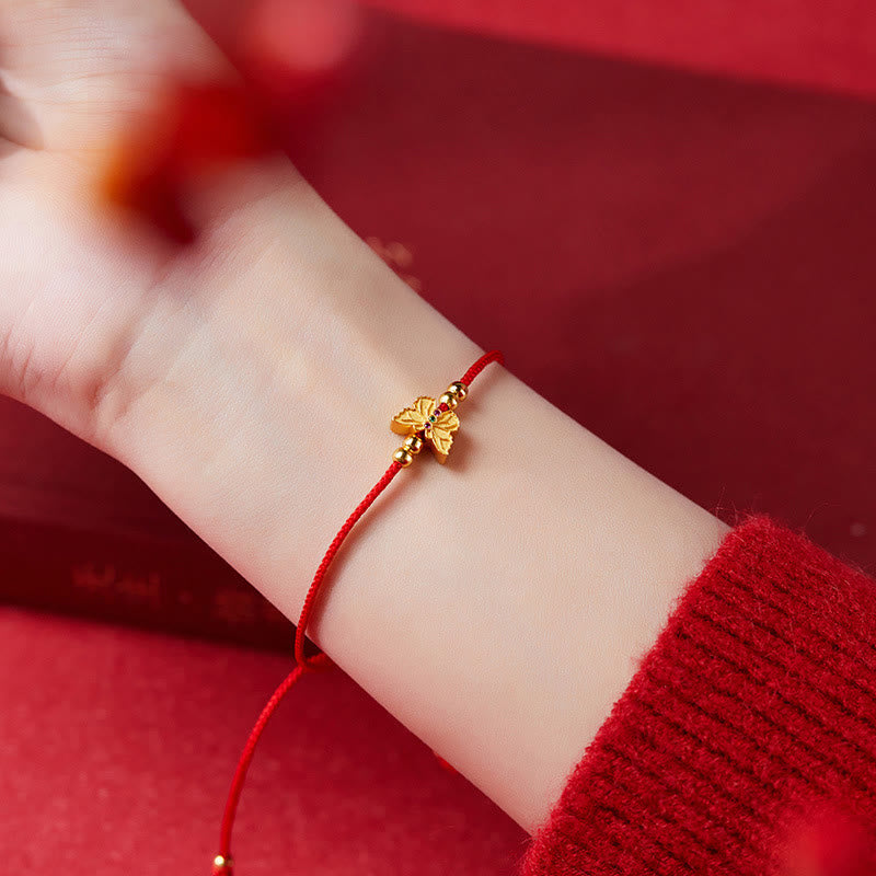 999 Sterling Silver Butterfly Red String Strength Bracelet