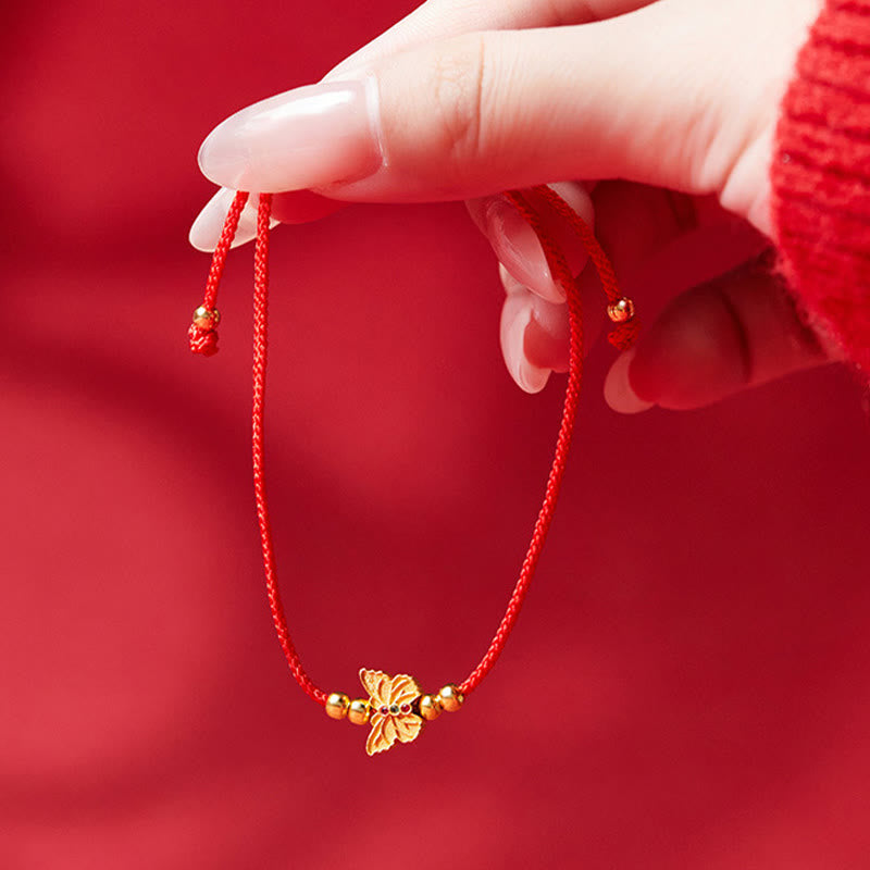 999 Sterling Silver Butterfly Red String Strength Bracelet