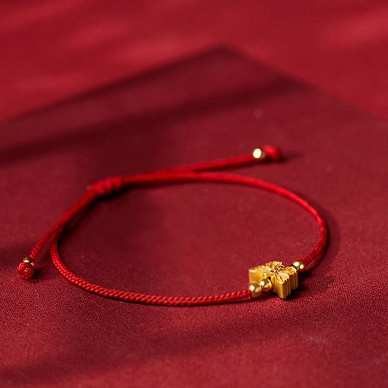999 Sterling Silver Butterfly Red String Strength Bracelet