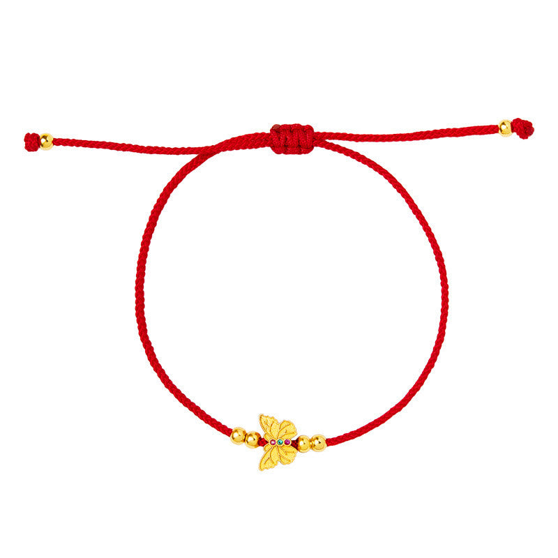 999 Sterling Silver Butterfly Red String Strength Bracelet