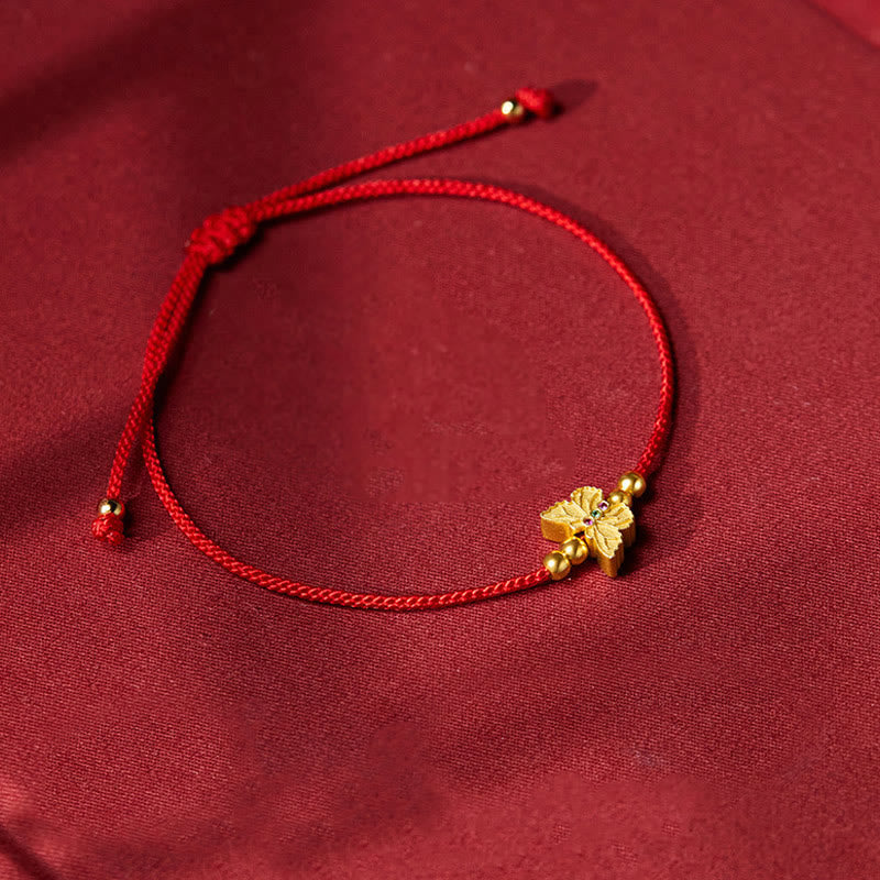 999 Sterling Silver Butterfly Red String Strength Bracelet