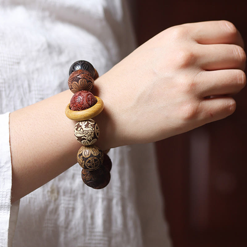 Sandalwood Dragon Phoenix Healing Bracelet 20mm Beads