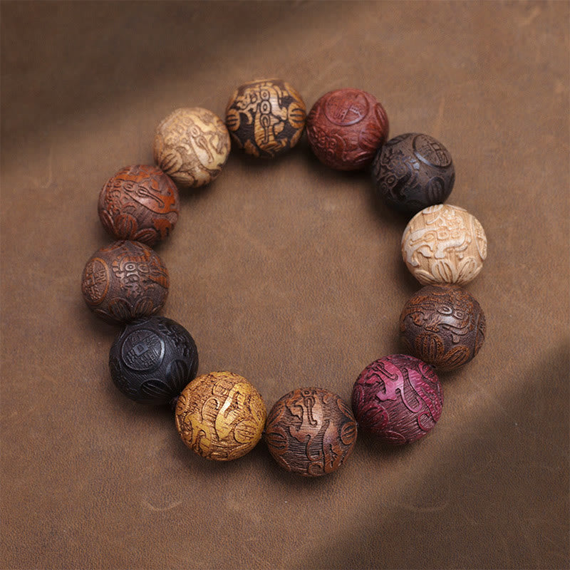 Sandalwood Dragon Phoenix Healing Bracelet 20mm Beads