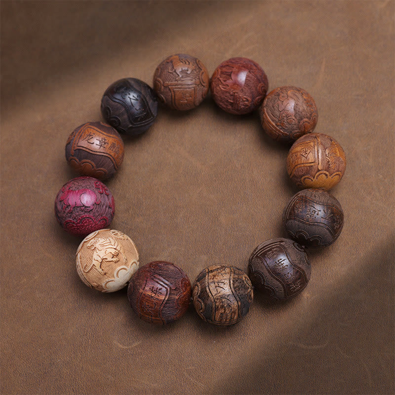 Sandalwood Dragon Phoenix Healing Bracelet 20mm Beads