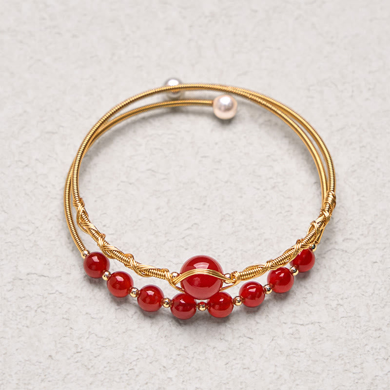 Red Agate 14K Gold Filled Metal Cuff Bracelet for Confidence