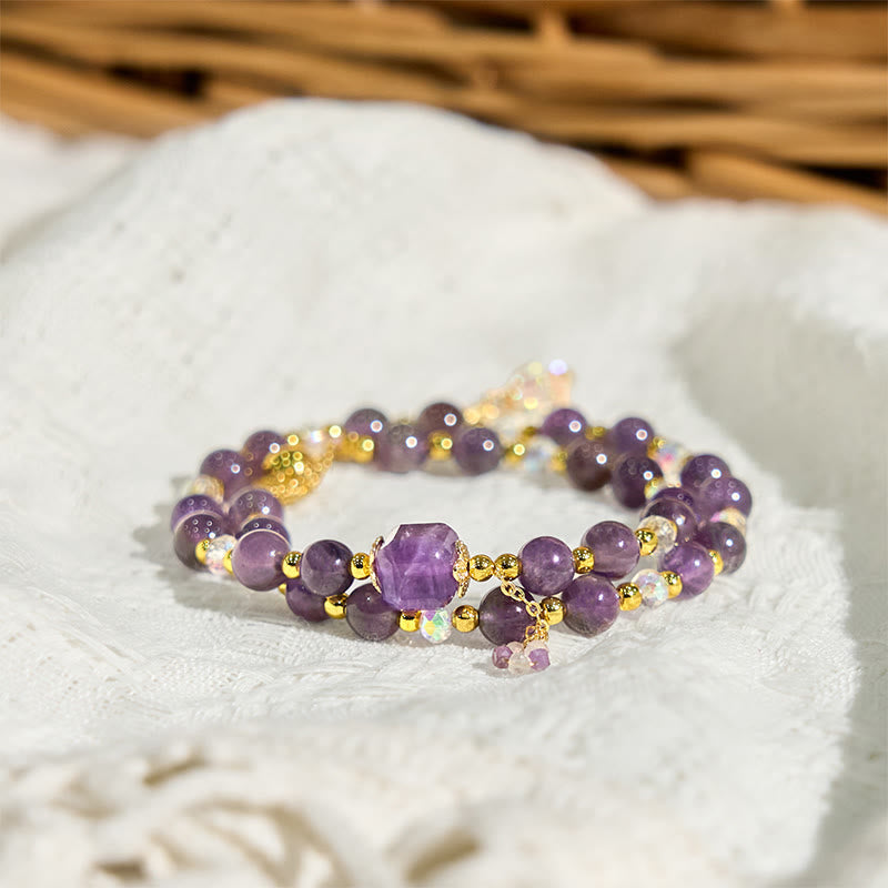 Amethyst Square Bead Meditation Bracelet 14-15cm Women