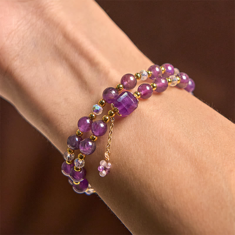 Amethyst Square Bead Meditation Bracelet 14-15cm Women
