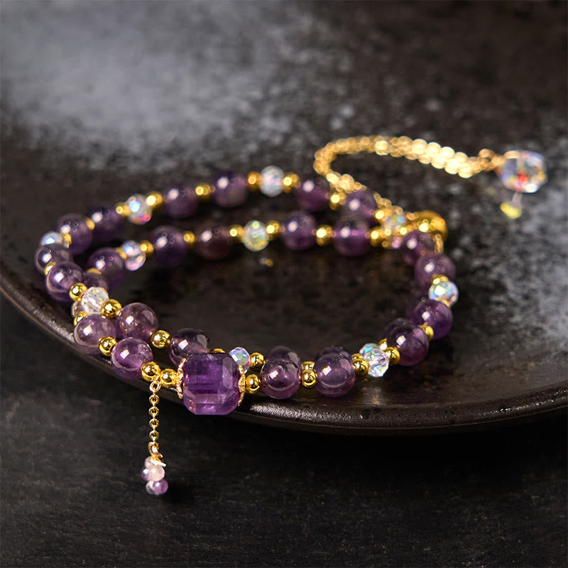 Amethyst Square Bead Meditation Bracelet 14-15cm Women