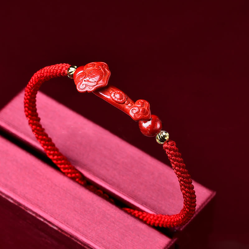 Unisex Cinnabar Ruyi Stick Wealth Bracelet