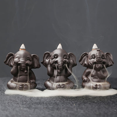Purple Clay Elephant Backflow Incense Burner - Peace & Healing