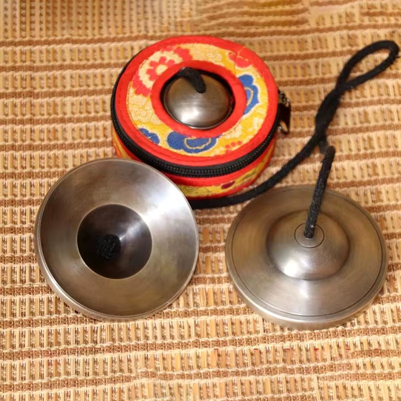 Nepal Brass Tinkle Bell Cymbal with Bag Sound Healing Yoga Meditation Bell Vintage Buddhist Tingsha Bells Orff Instruments Gifts