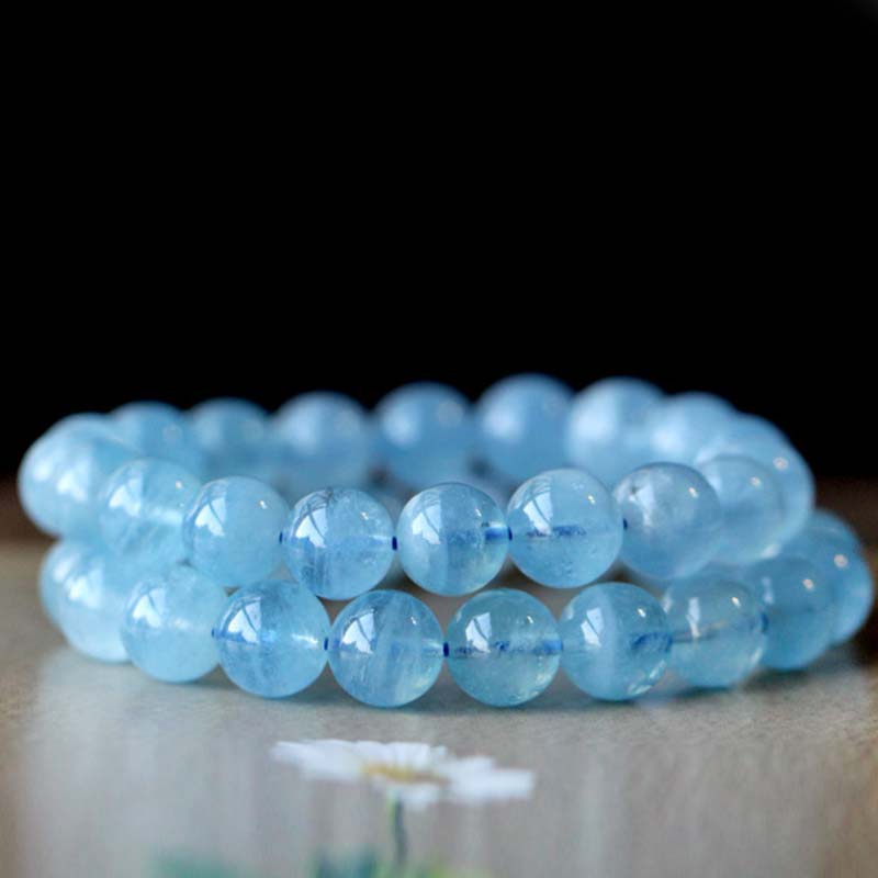 Natural Aquamarine Amber Serenity Healing Bracelet 8mm