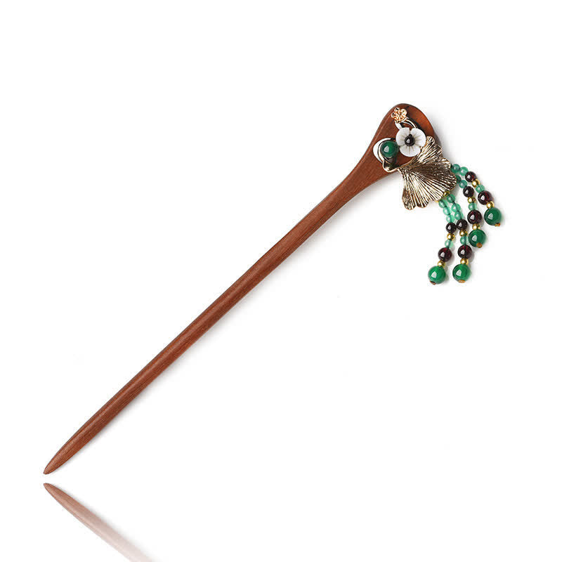 Épingle à cheveux de protection en bois de santal rouge et agate verte de 17 cm