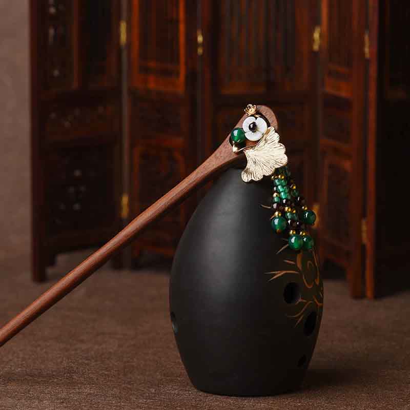Épingle à cheveux de protection en bois de santal rouge et agate verte de 17 cm