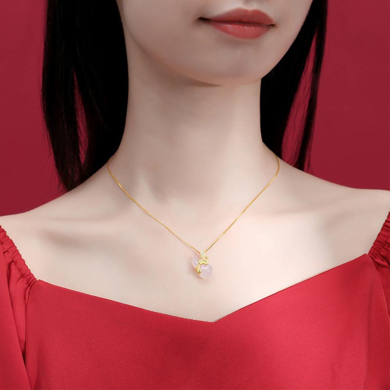 Collier unisexe en jade cyan avec feuille de lotus