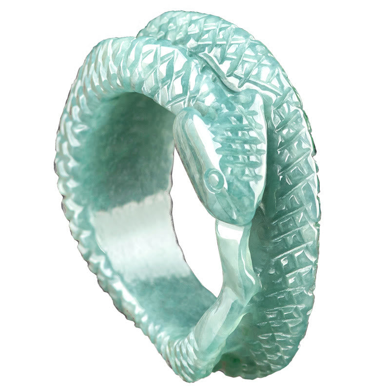 Bague de protection et de prospérité en jade naturel sculptée en forme de serpent de 17 mm