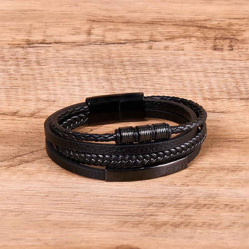 Bracelet en cuir et acier titane avec boucle magnétique (18-19 cm)