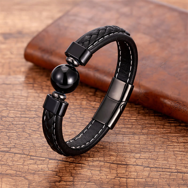 Bracelet Sérénité Om Mani Padme Hum en Onyx Noir 18-20 cm