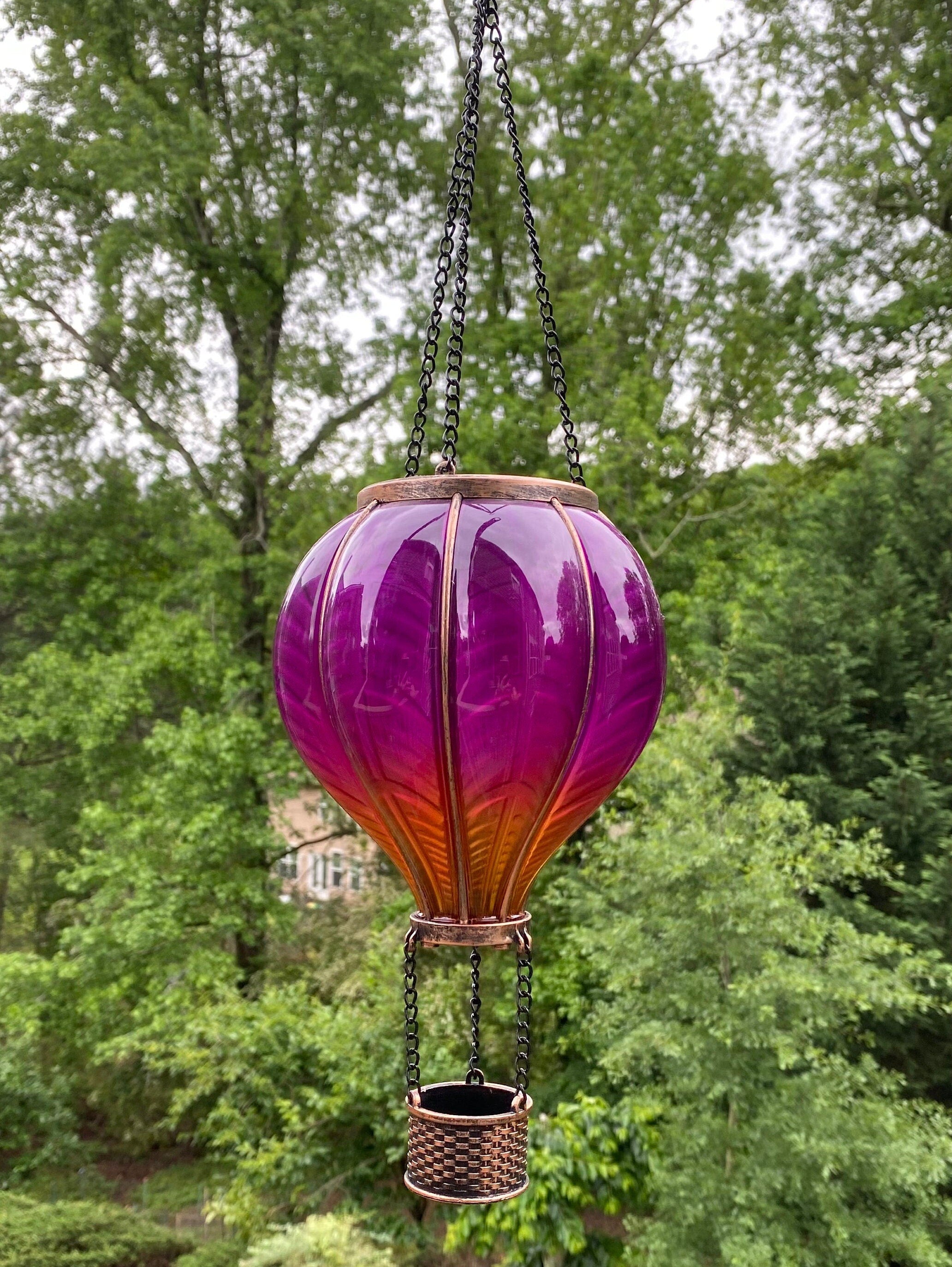 Hanging purple and orange glass hot air balloon ornament for Solar Hanging Lantern