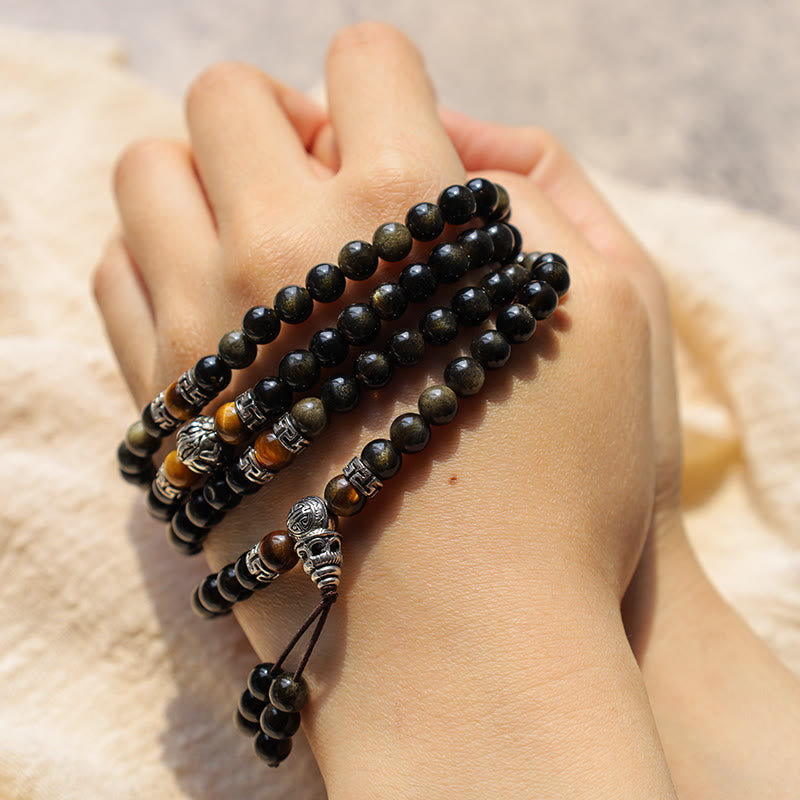 8mm Golden Obsidian Energy Bracelet Necklace for Protection