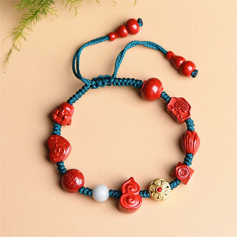 Bracelet en fil de cinabre naturel avec bénédiction Om Mani Padme Hum