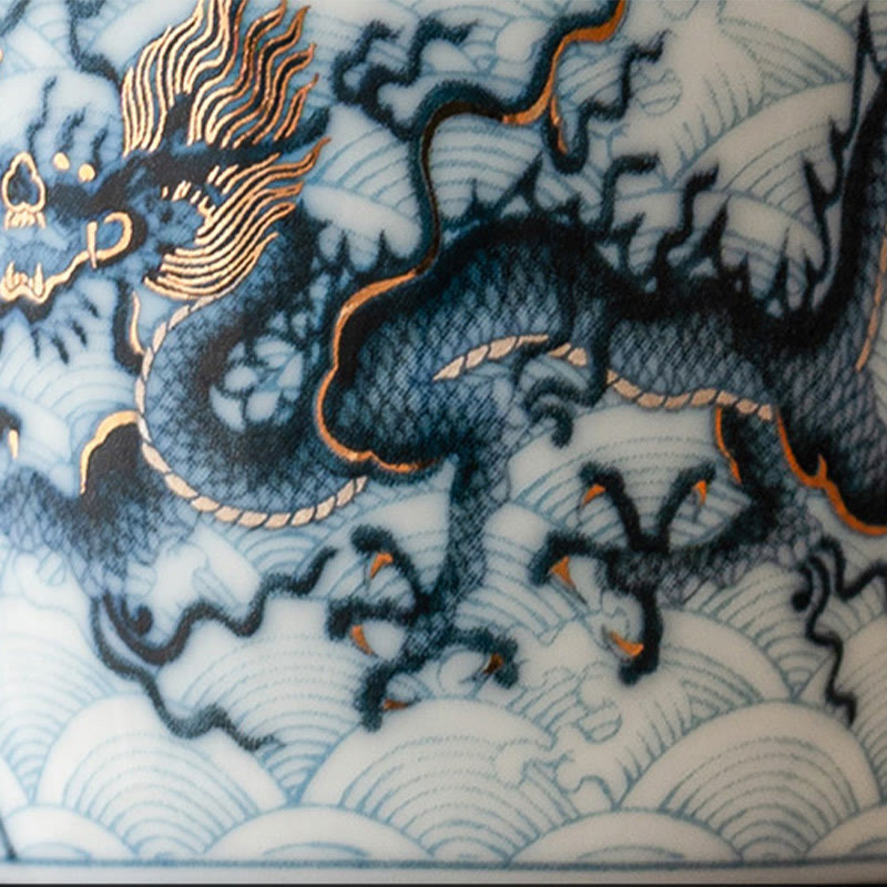 Small Blue White Dragon Ceramic Teacup | 45ml Kung Fu Tea