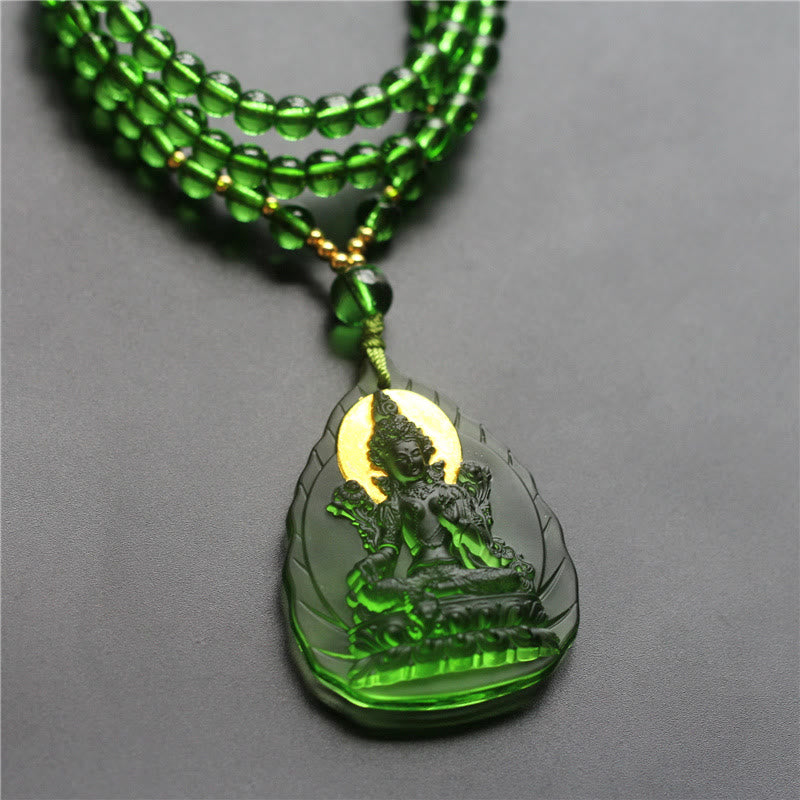 Liuli Crystal Green Tara Necklace | Spiritual Protection Pendant