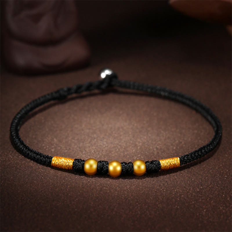 Handmade Red String Bracelet with 999 Gold Beads and King Kong Knot for Protection