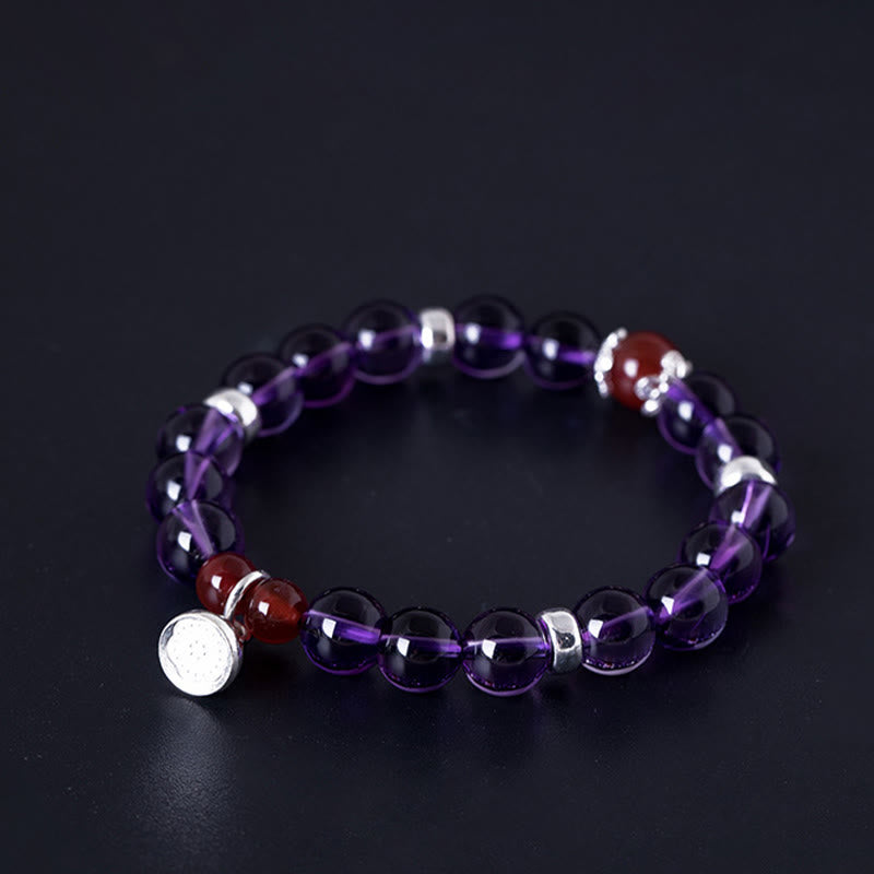 Bracelet positif en argent sterling avec agate rouge améthyste de 8 mm
