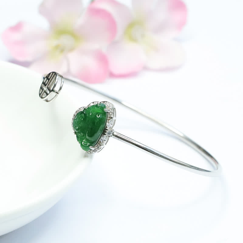 925 Sterling Silver Jade Luck Bracelet with Laughing Buddha Charm