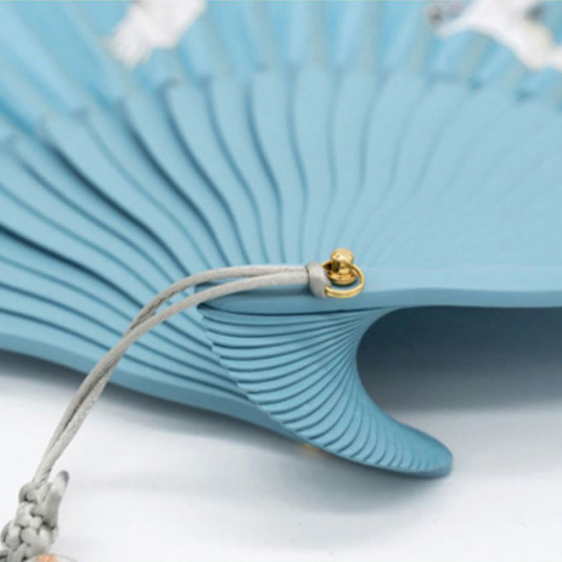 Éventail chinois pliable en soie, motif grue et fleur de prunier, 18 cm