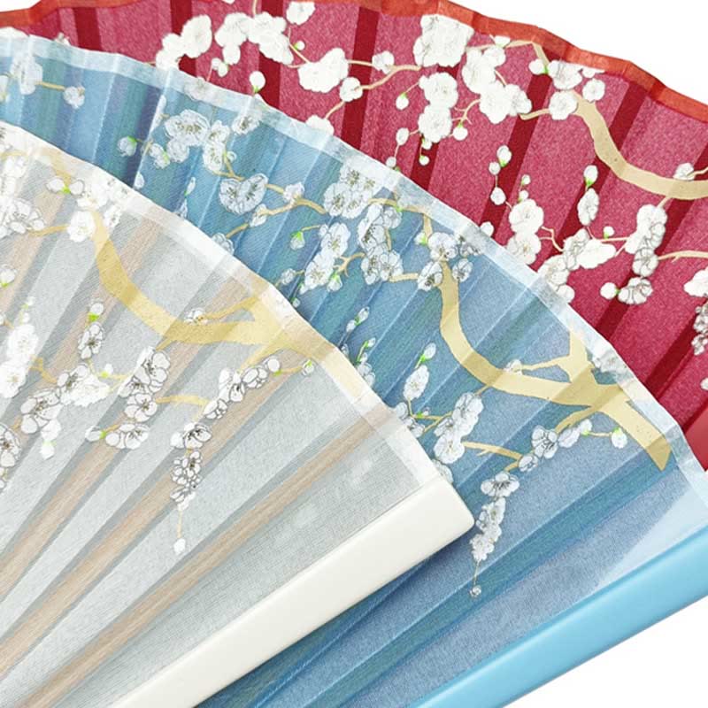 Éventail chinois pliable en soie, motif grue et fleur de prunier, 18 cm