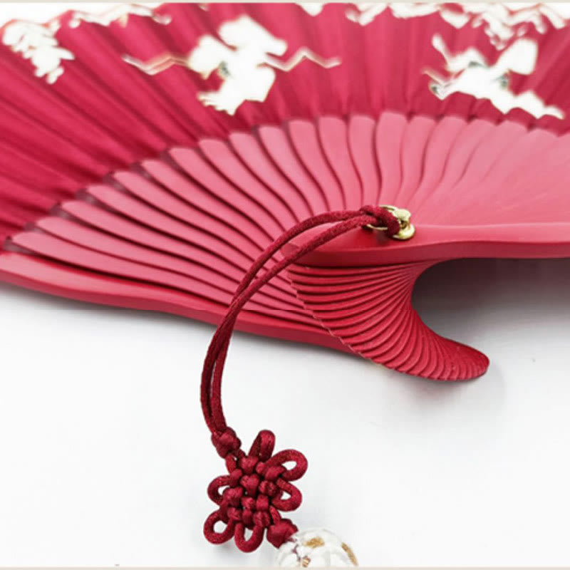 Éventail chinois pliable en soie, motif grue et fleur de prunier, 18 cm
