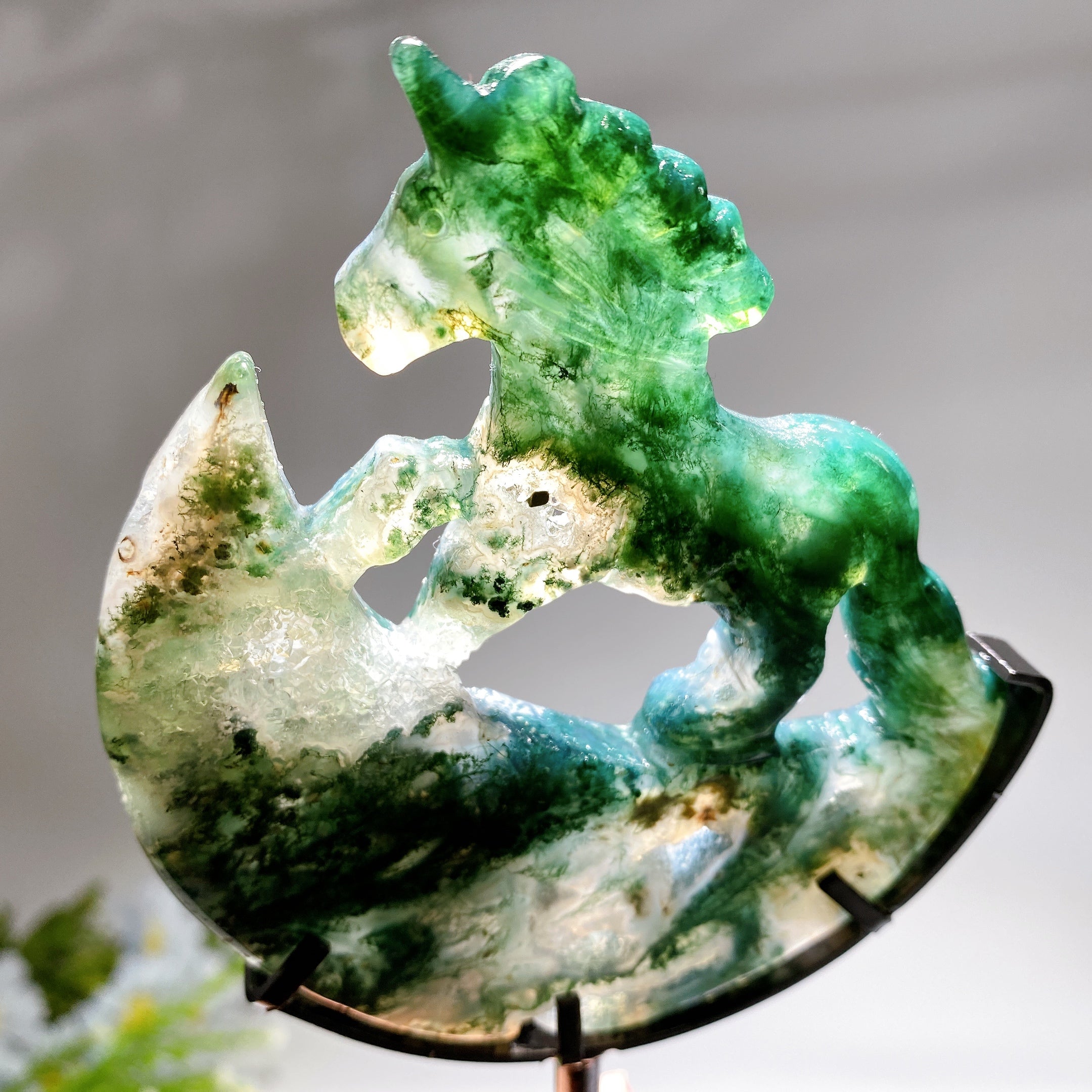 18cm Crystal Unicorn on Moon Carving Spiritual Figurine