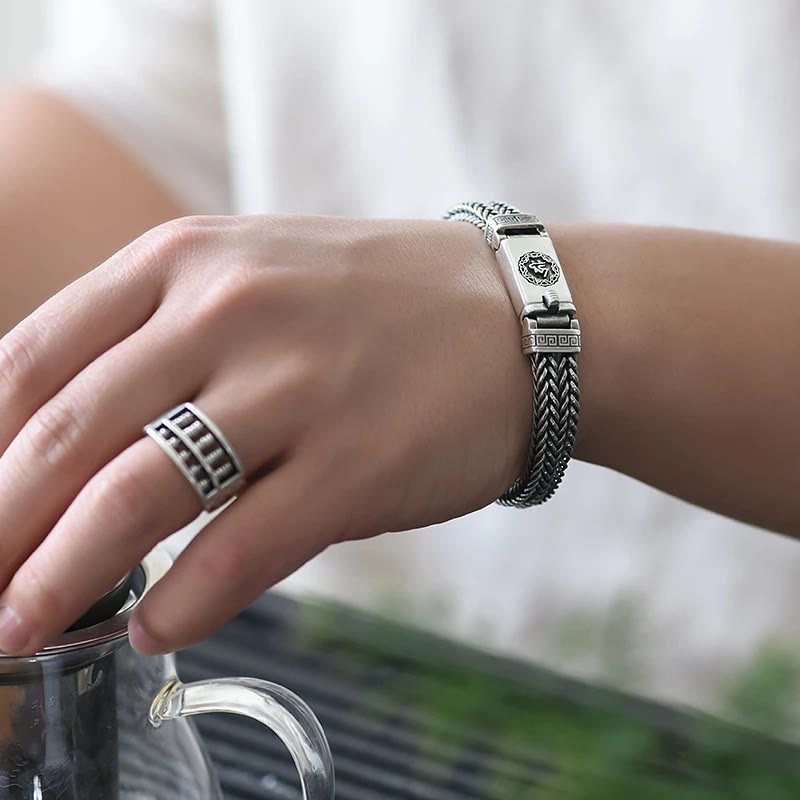 Bracelet tressé en cuivre Om Mani Padme Hum de 18 cm pour la paix