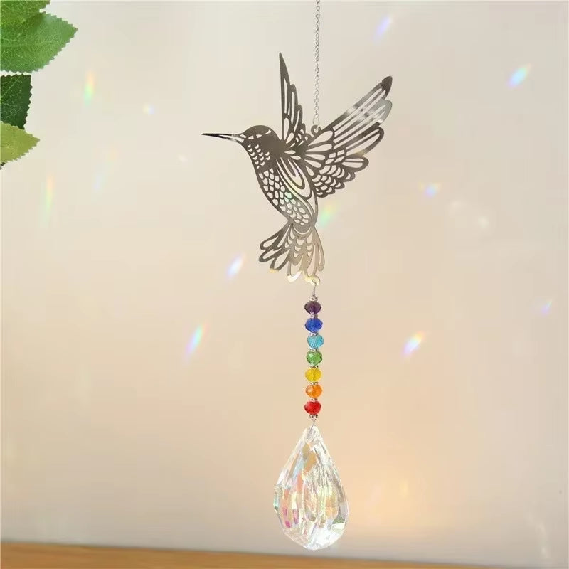 Crystal Suncatcher Outdoor Wind Chime Hanging Crystal Angel Butterfly Pendants Garden Tree Decor Window Drop Bell Hanging Decor