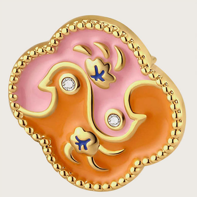 Parure de bijoux en cuivre plaqué or 18 carats avec deux oiseaux et zircons