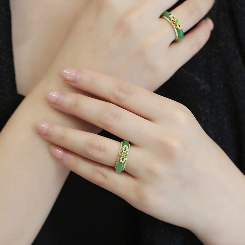 Bague unisexe en calcédoine verte plaquée or 18 carats