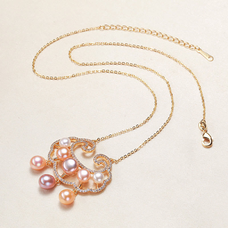 Collier de perles plaqué or 18 carats avec breloque cadenas chinois pour la sincérité