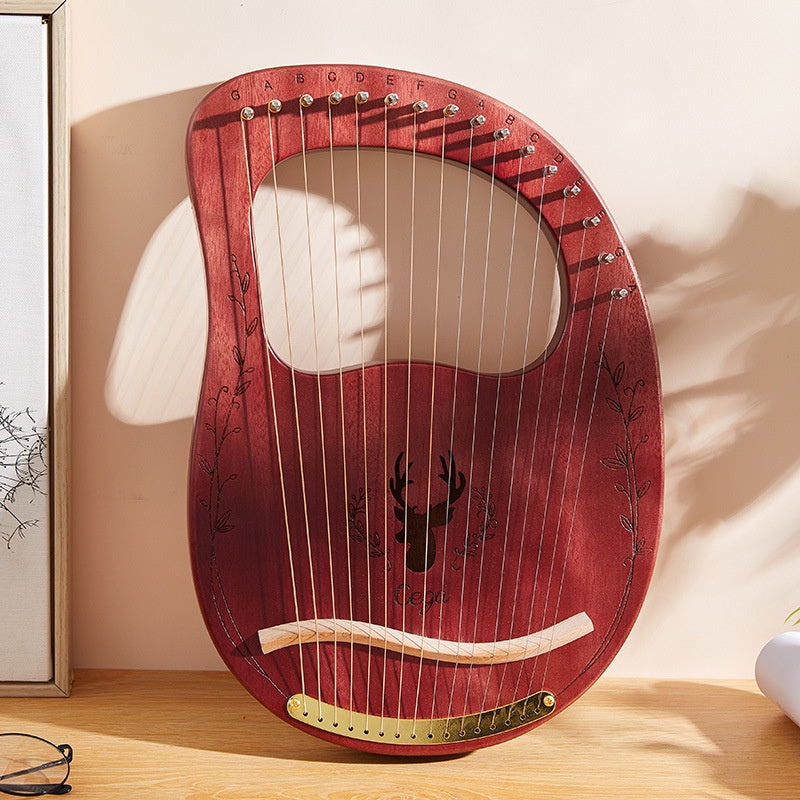 19-String Mahogany Lyre Harp Instrument