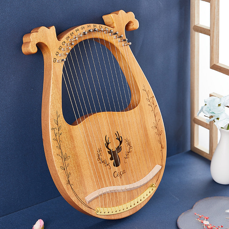 19-String Mahogany Lyre Harp Instrument