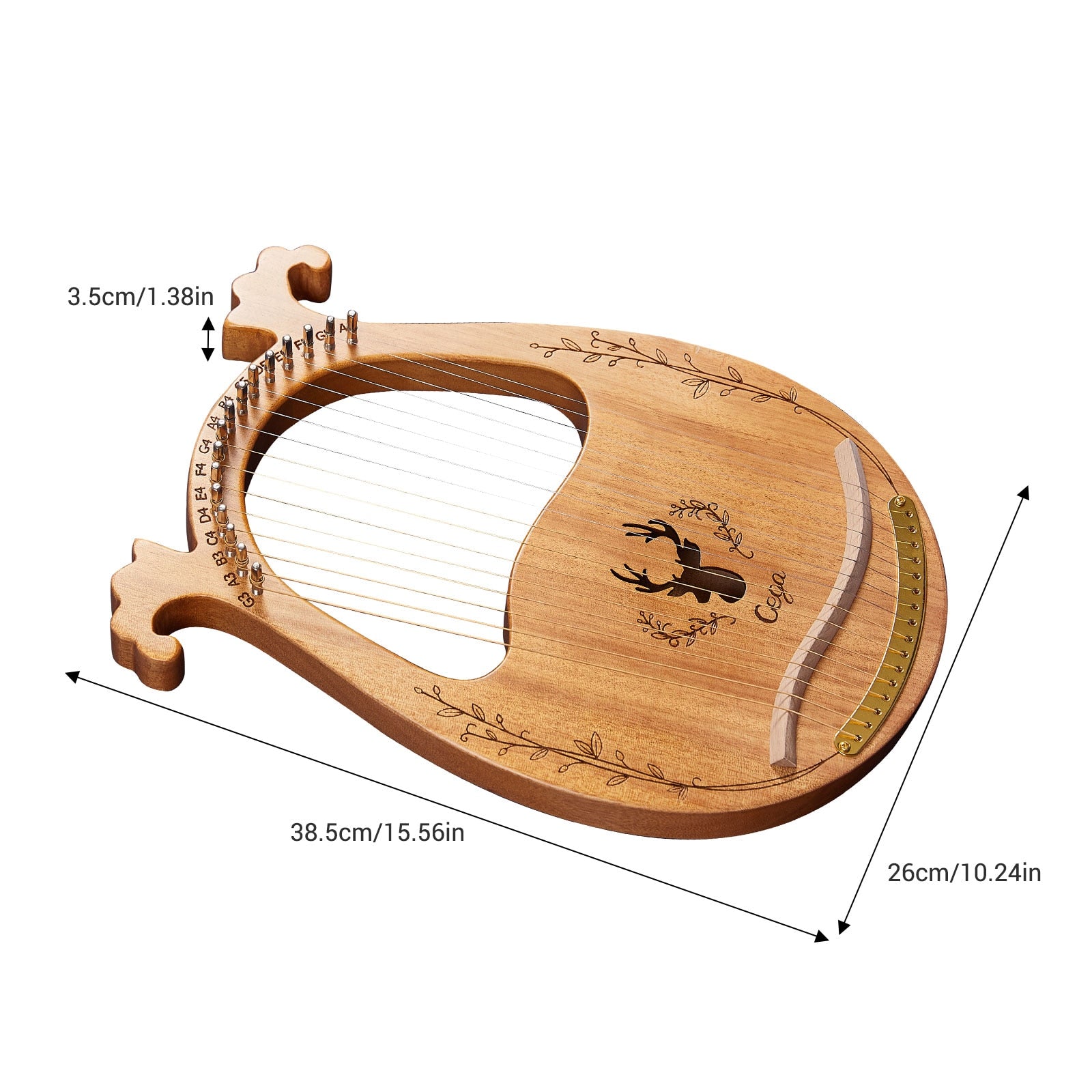 19-String Mahogany Lyre Harp Instrument