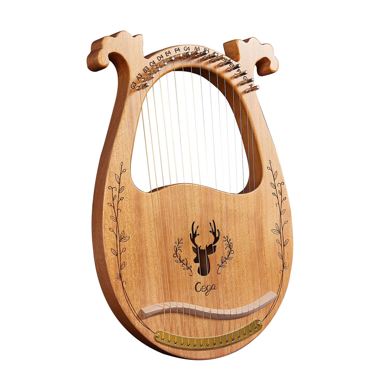 19-String Mahogany Lyre Harp Instrument