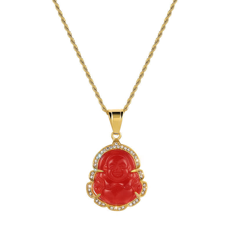 Gold Filled Laughing Buddha Jade Necklace Pendant for Luck