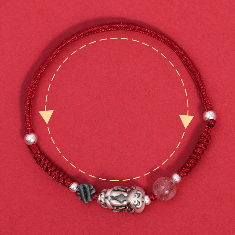 999 Sterling Silver PiXiu Strawberry Quartz Rose Quartz Bracelet for Wealth