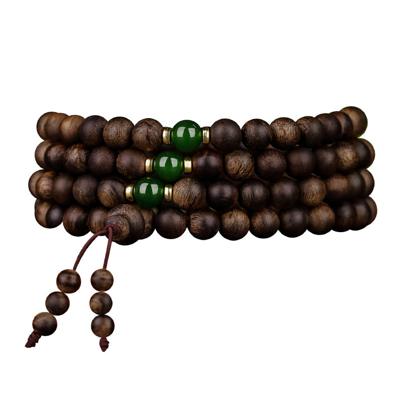 108 Beads Agarwood Cyan Jade Wood Mala Bracelet for Protection