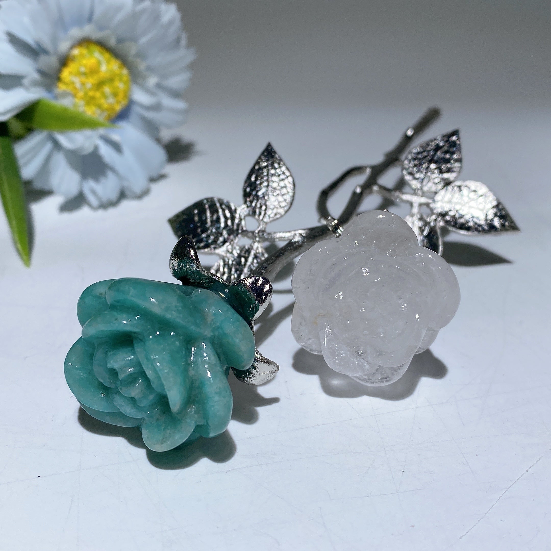 19cm Mixed Crystal Double Flowers | Silver Stem