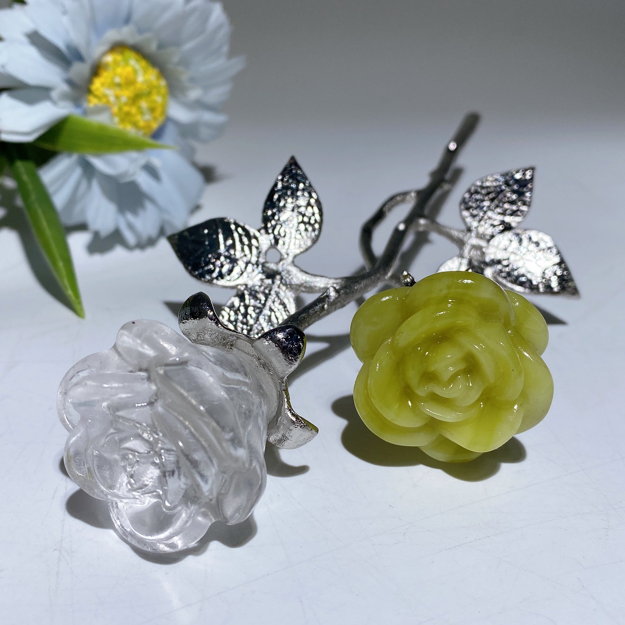 19cm Mixed Crystal Double Flowers | Silver Stem