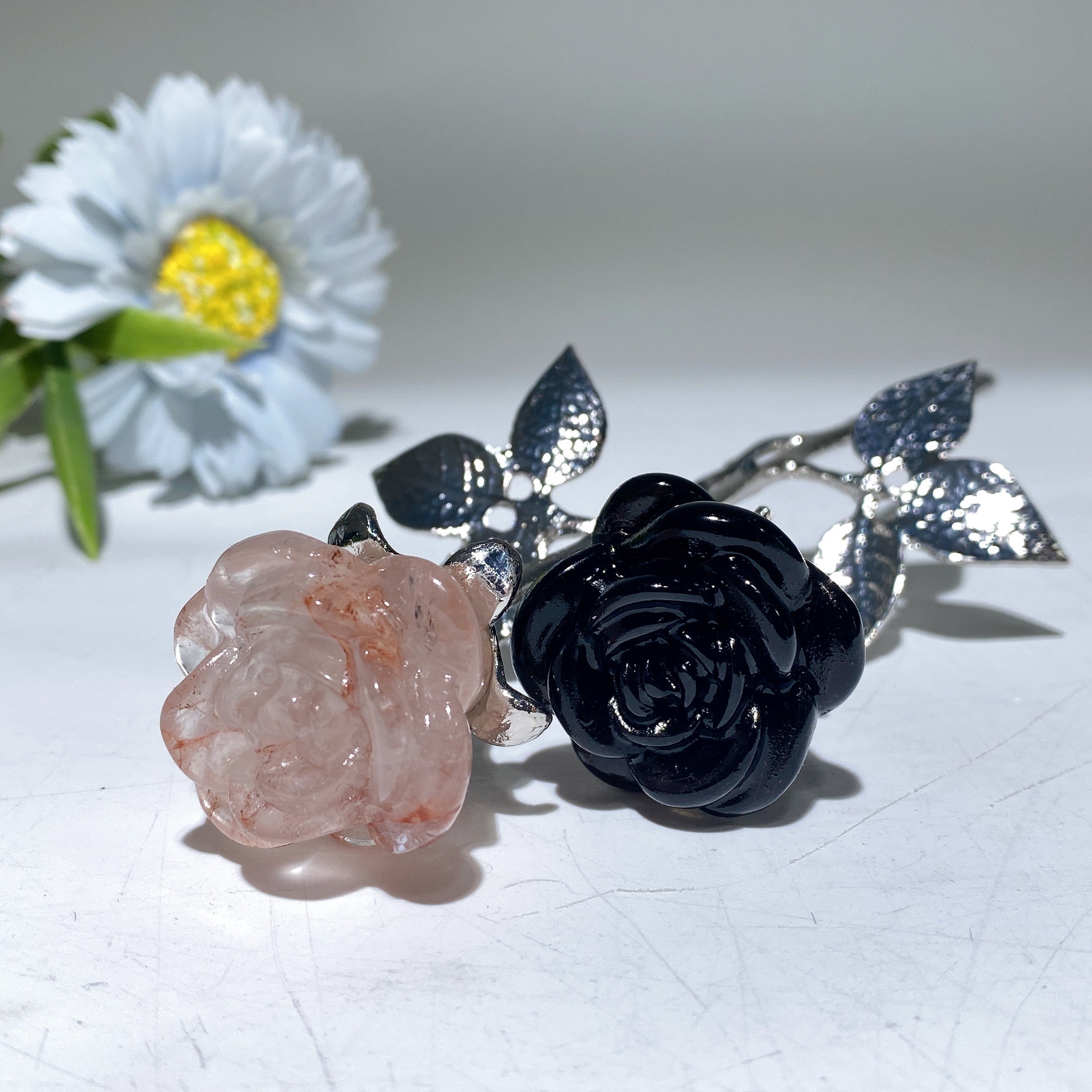 19cm Mixed Crystal Double Flowers | Silver Stem