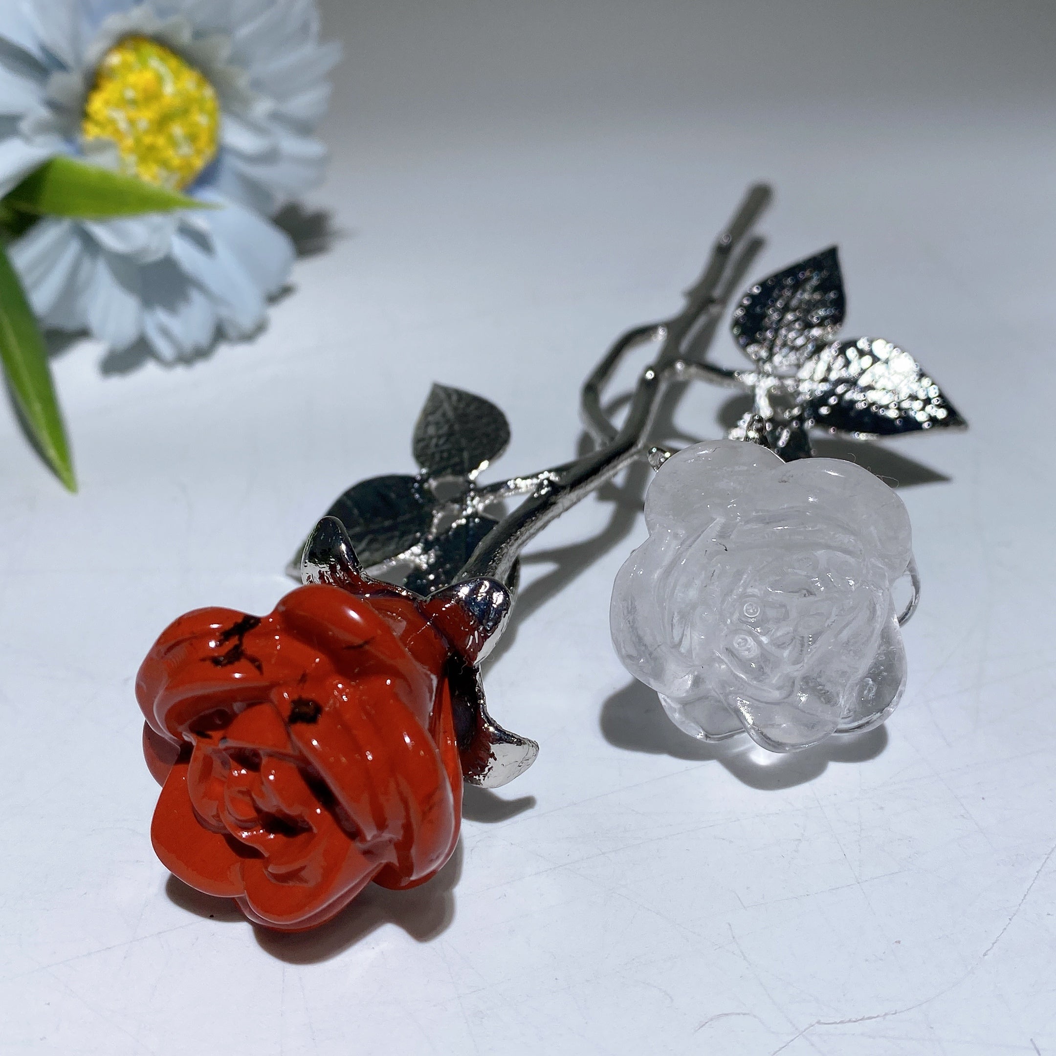 19cm Mixed Crystal Double Flowers | Silver Stem